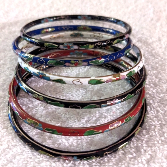 Vintage Chinese Cloisonne Burnt Orange Red Floral Bangle Bracelet 4mm 2.… - Picture 5 of 7